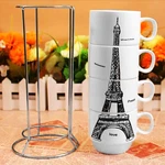 Coffee Cups Set 4 In Gift Box Oz Each With Metal Rack. Fixed Price $22.99.