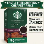 Starbucks Via Instant Coffee Italian Roast Dark 96 Packets Exp Jan 2027 Bulk. Fixed Price $74.99.