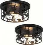2-PACK Rustic Black Bear Flush Mount Ceiling Light For Home & Cabin. Fixed Price $133.99.