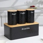Bread Box With Coffee Tea Sugar Canister Set Metal Bin Bamboo Lid Kitchen. Fixed Price $39.95.