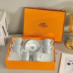 Hermes Paris Porcelain Espresso & Saucer Set 6 Cups Luxury Coffee. Fixed Price $450.00.