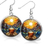 Morning Coffee Java Sunrise Mountains Faux Stained Glass Art Print Earrings. Fixed Price $14.95.