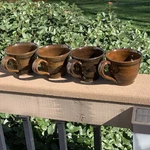 Vintage Handmade Caribou Coffee Brown Pottery Cup Mugs 10 Oz. - Set 4. Fixed Price $29.99.